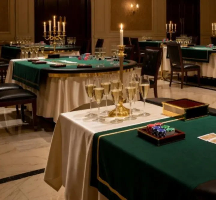 Elegáns kaszinó stílusú rendezvény, vendégek pókerasztal körül